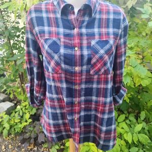 Maison Coupé‎ Women's Plaid Flannel Shirt, Long Sleeve, Button Up, Casual large